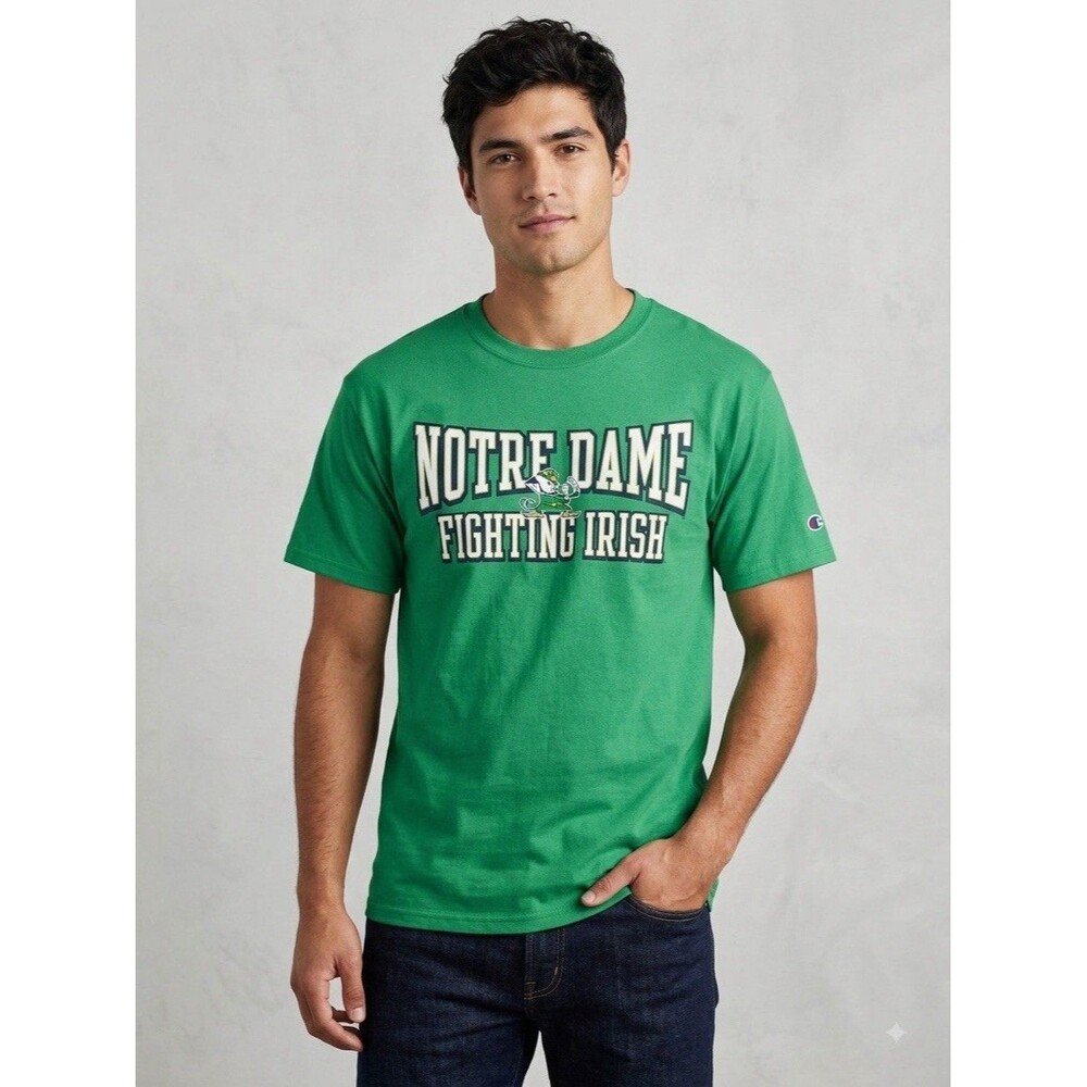 Champion Mens XL Notre Dame Fighting Irish T-Shirt Green Leprechaun Graphic NWT